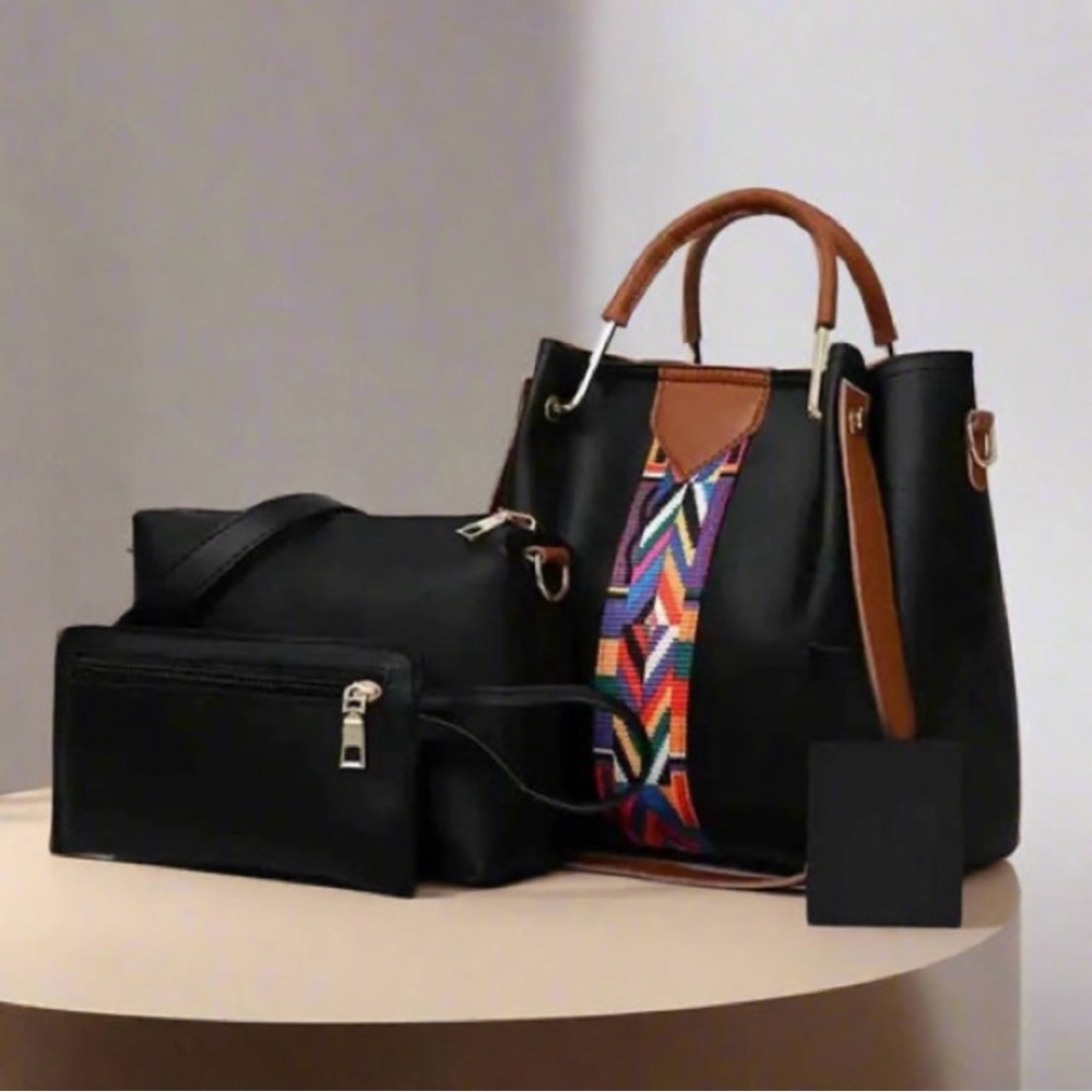Elegant Black and Brown Women's Shoulder Bag Set 4 PC CARRY ALL SET.